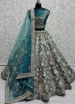 Velvet Firozi Bridal Wear Embroidery Work Lehenga Choli